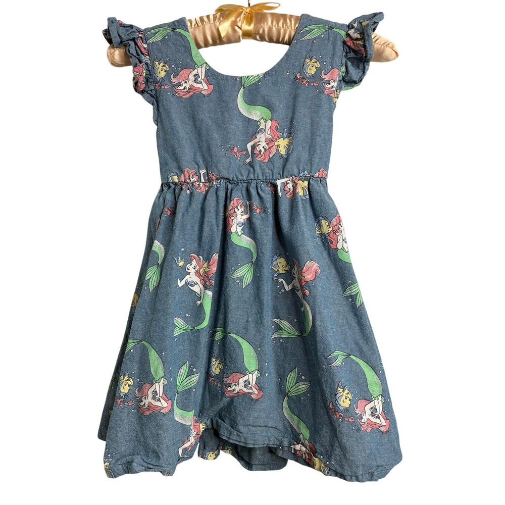 Disney Princess Ariel Little Mermaid Chambray Dress 5T Summer - Picture 2 of 8